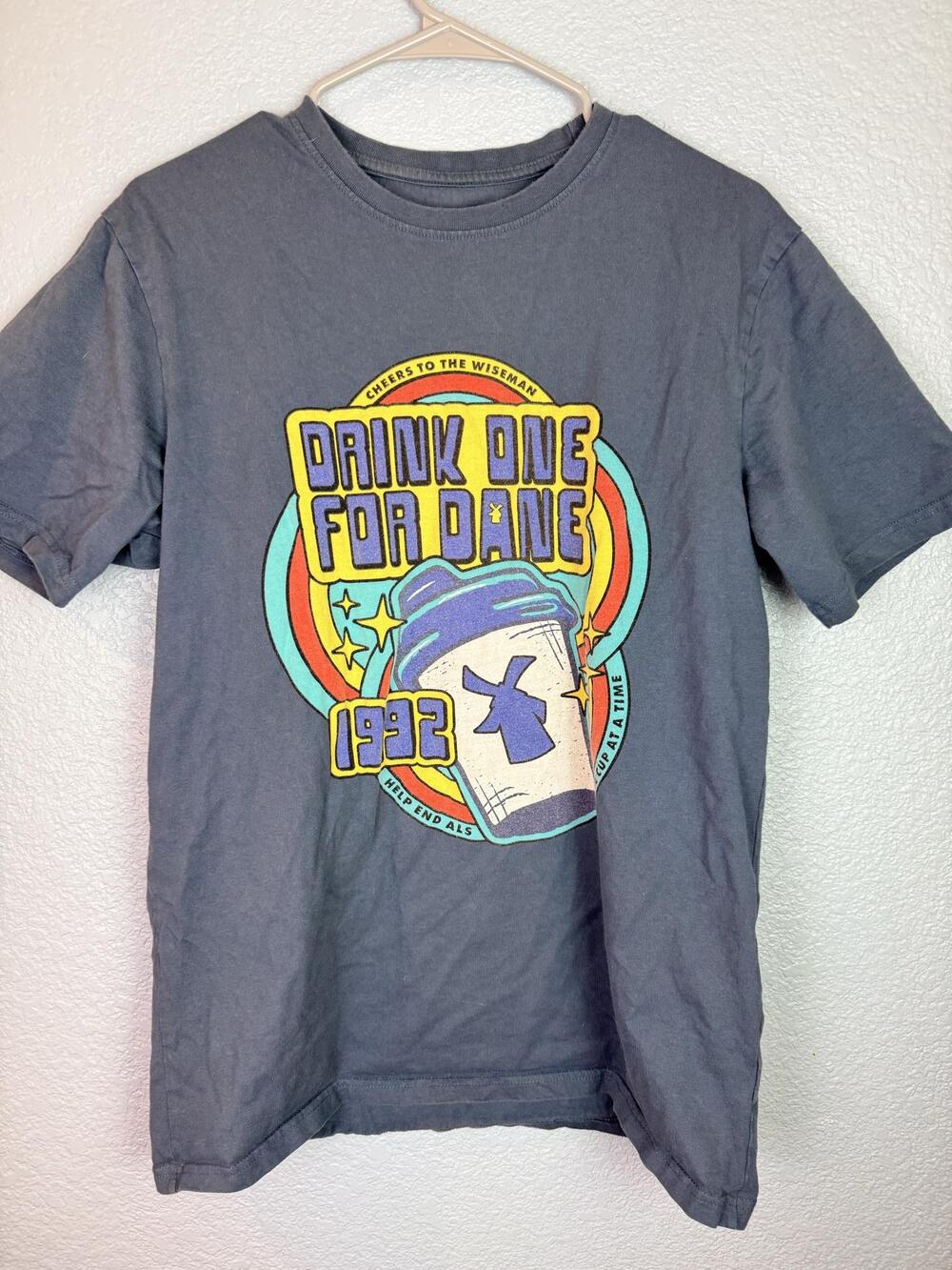Dutch Bros Coffee Shirt Mens Medium Gray Drink One For Dane ALS Graphic Tee